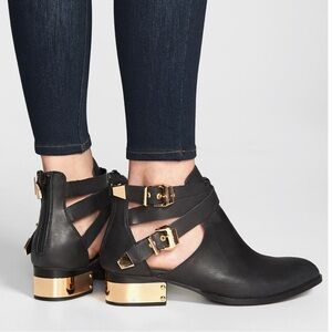 Jeffrey Campbell Black ankle booties with gold buckles